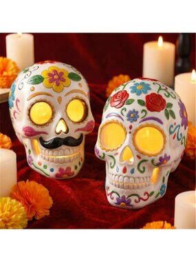 2 Pcs Dia De Los Muertos Decorations - Day of The Dead Sugar Skull